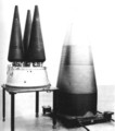 Three W78/Mk12A reentry vehicles for the Minuteman III ICBM. Each missile can carry one, two, or three warheads.